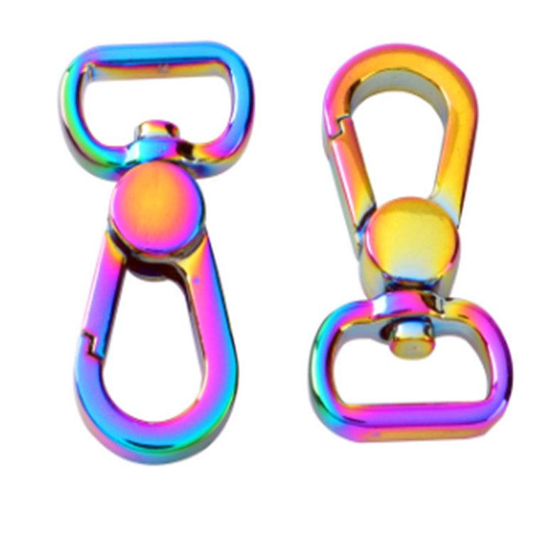 Rainbow iridescent alloy zinc swivel snap hook buckle untuk bagasi