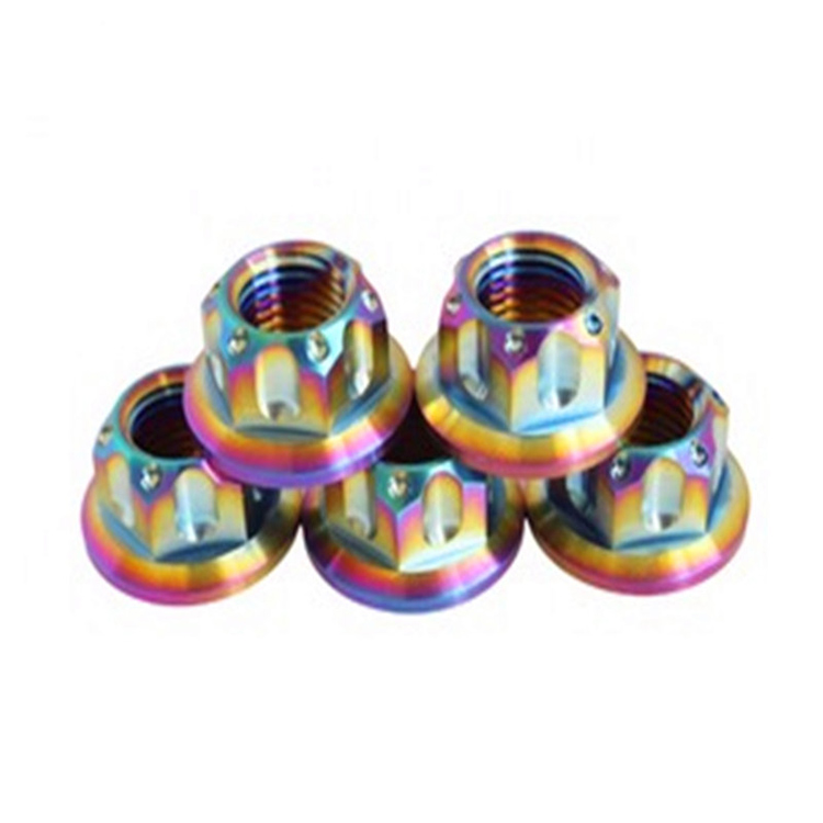 Kekuatan tinggi M10 hex flange GR5 Ti-6al-4v titanium rainbow nut