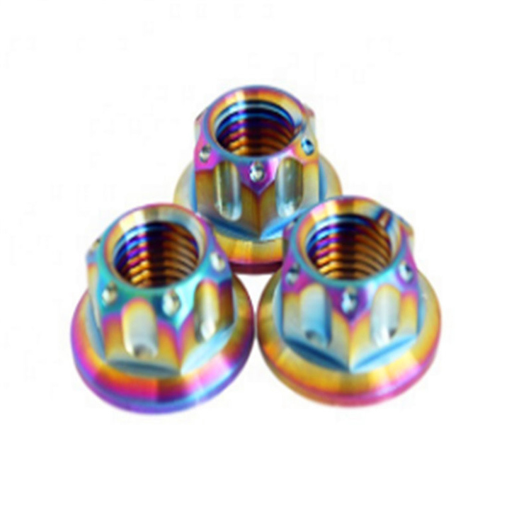 Kekuatan tinggi M10 hex flange GR5 Ti-6al-4v titanium rainbow nut
