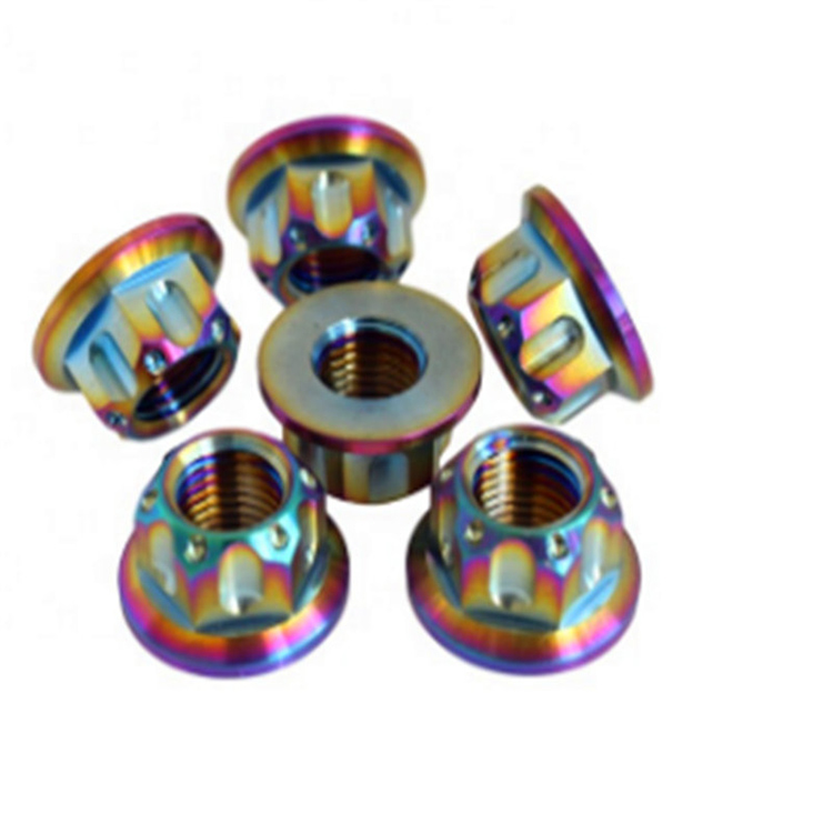 Kekuatan tinggi M10 hex flange GR5 Ti-6al-4v titanium rainbow nut