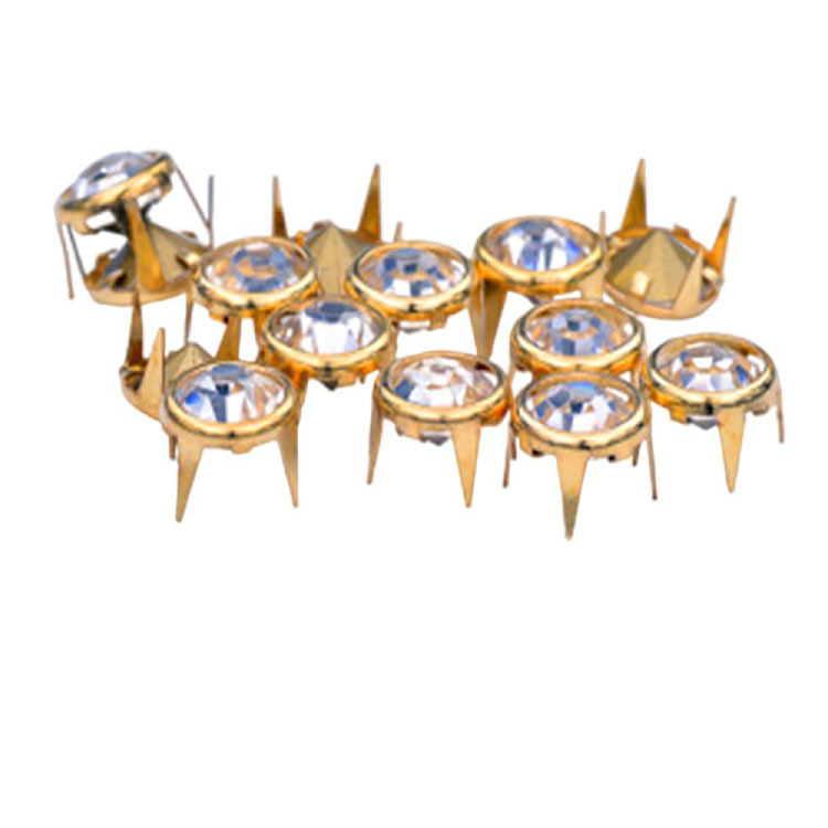 10mm DIY Gold Claw Rhinestone Rivet Metal Studs Spikes Untuk Kasut