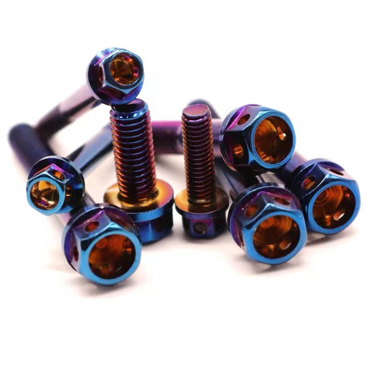 bolt titanium m5 kepala flange biru terbakar yang disesuaikan untuk motosikal